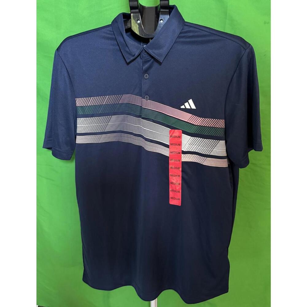 Adidas Blue Striped Golf Polo Logo Shirt Lightweight Men's Size M NEW NWT